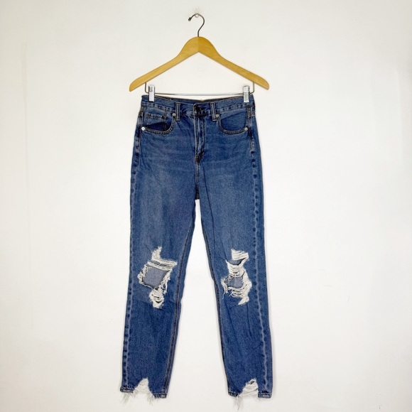 American Eagle Mom Jeans Blue Distressed Women's Jeans Size 4 - Picture 1 of 7